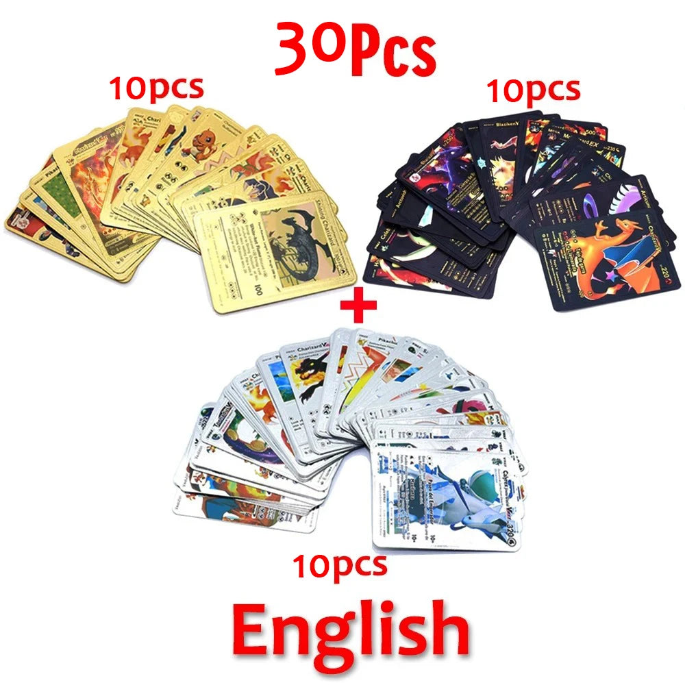 Pokemon Cards Vmax GX Gold Foil Flash Card English Spanish Colorful Pikachu Charizard French German Game Battle Collection Cards