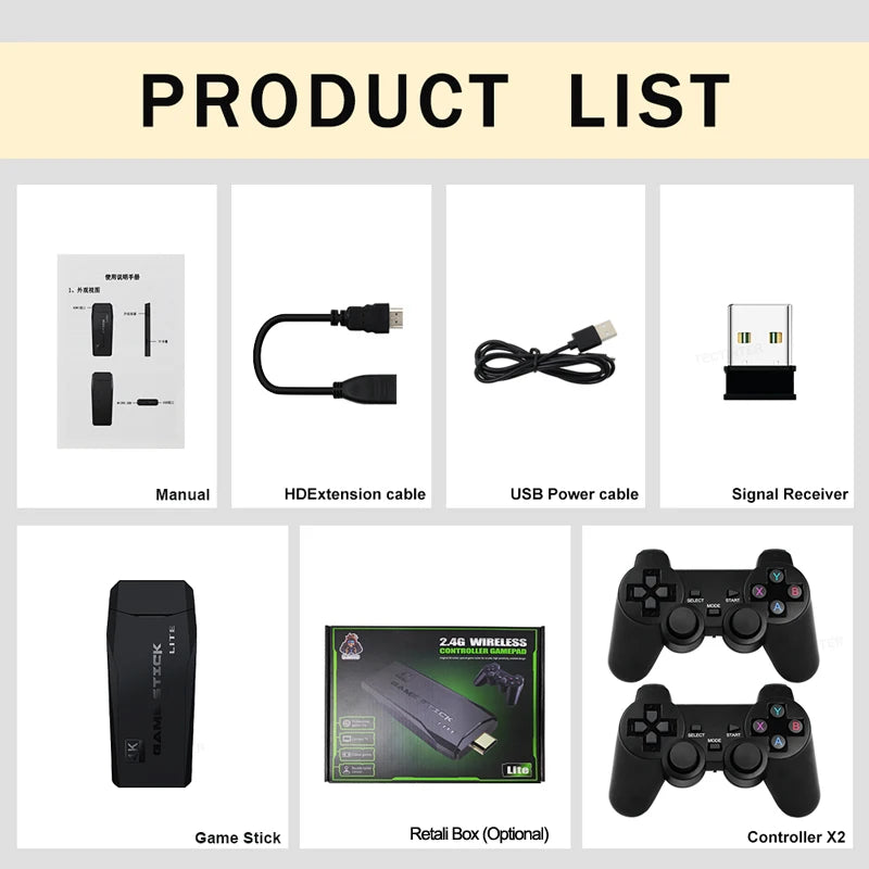 M8 4K Mini Game Stick 40000 Games Built-in with Twin 2.4G Wireless Controllers Video Game Console