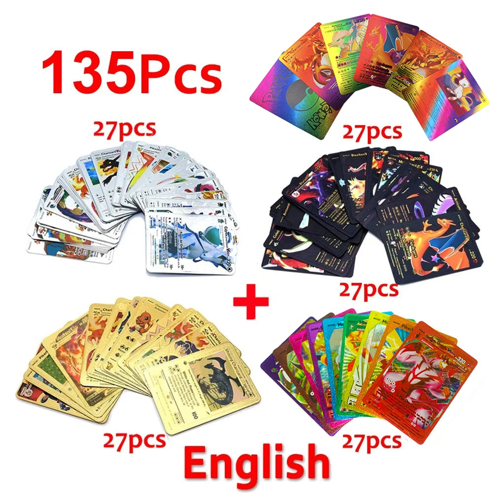 Pokemon Cards Vmax GX Gold Foil Flash Card English Spanish Colorful Pikachu Charizard French German Game Battle Collection Cards
