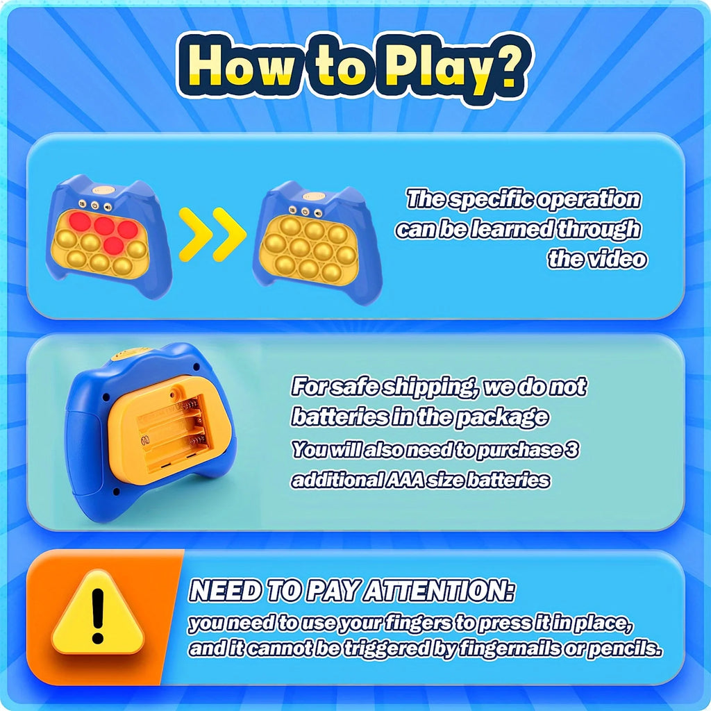 Pop Light Fidget Game Quick Push Bubble Game Portable Handheld Handle Toys Boys Girls Gift for Kids Machine Relieve Stress Toys