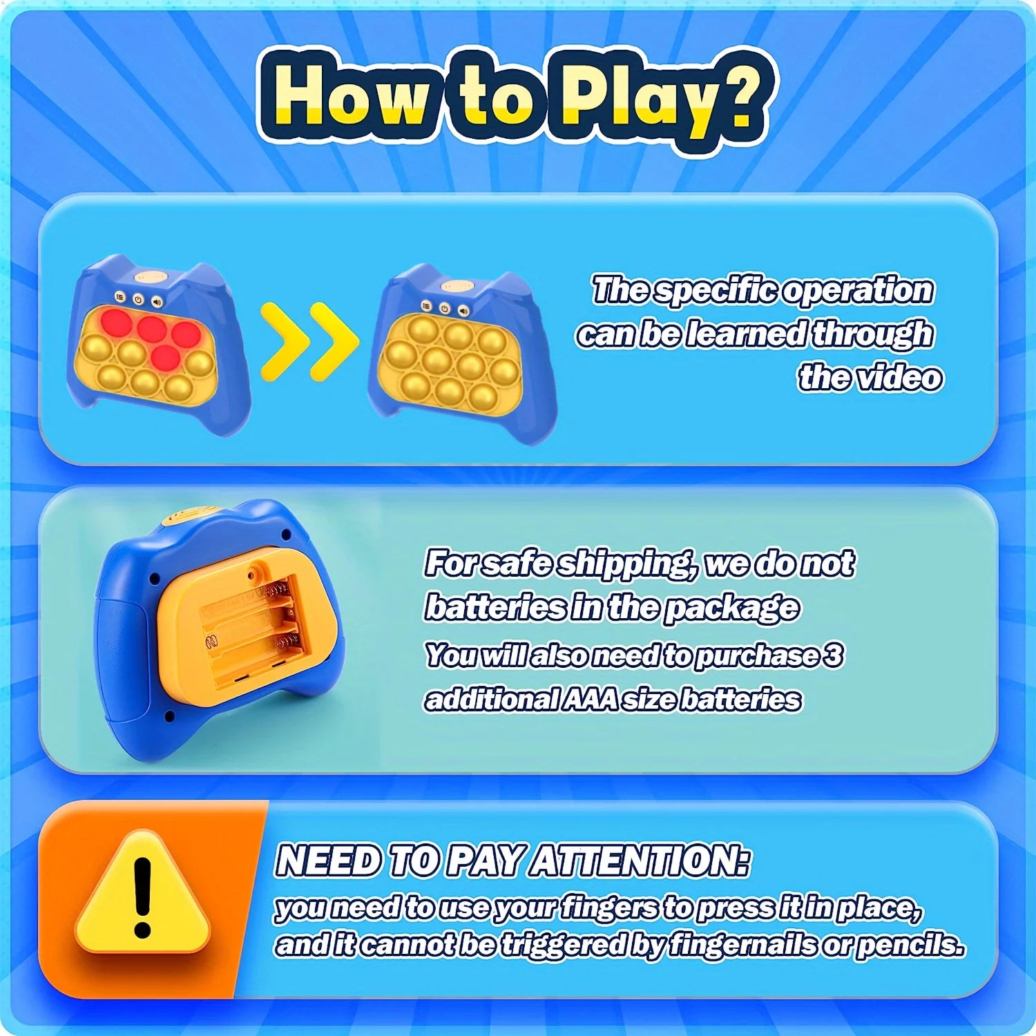 Pop Light Fidget Game Quick Push Bubble Game Portable Handheld Handle Toys Boys Girls Gift for Kids Machine Relieve Stress Toys
