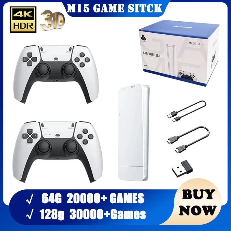 M15 Game Stick Mini TV Handheld Game Console Wireless Gamepads Video Game 128G 30000+ Retro Game HD Output Two-player for PS1 Et