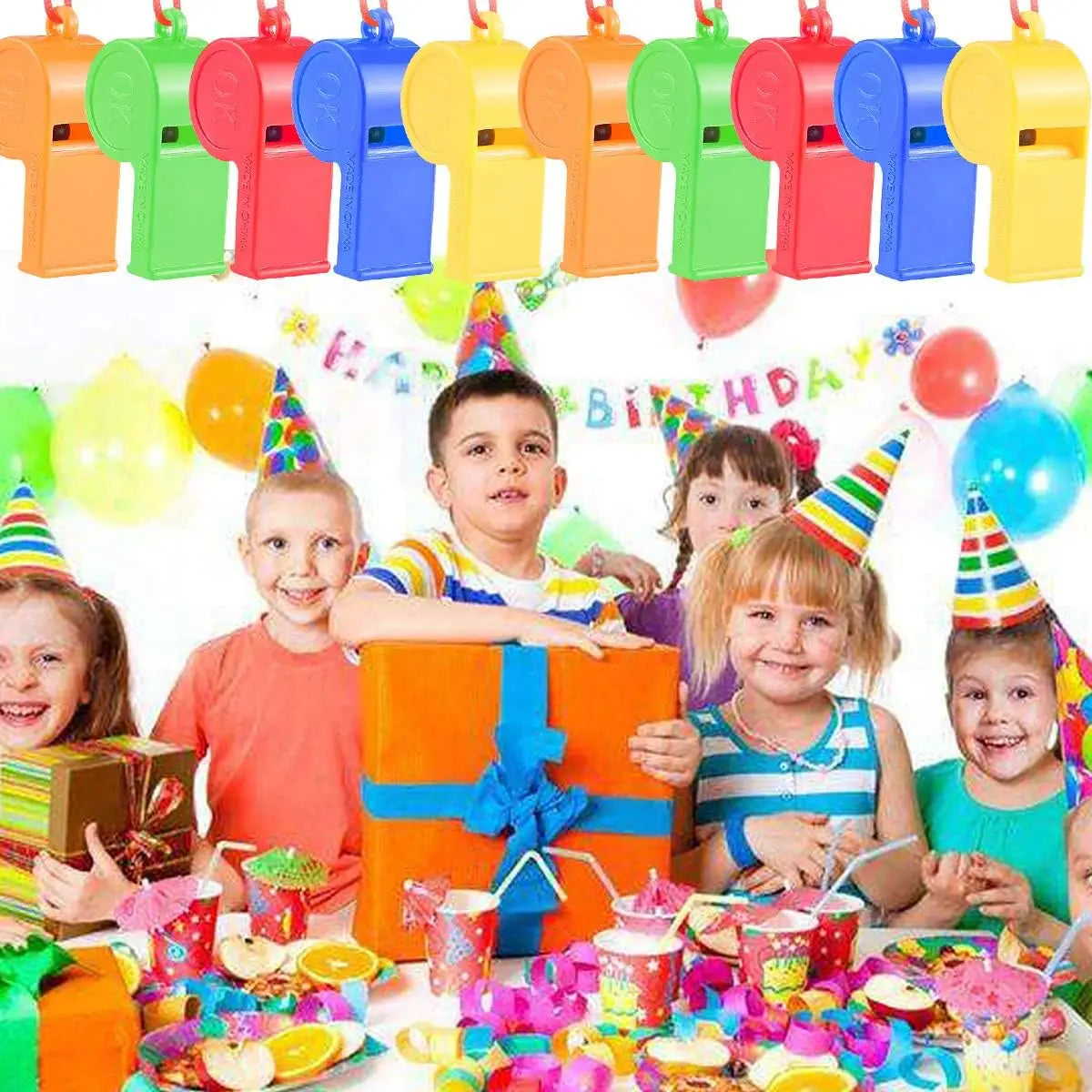 25/200PCS Sports Whistle With Lanyard Child Birthday Whistle Birthday Party Favors Cheering Props Football Whistle Pinata Filler