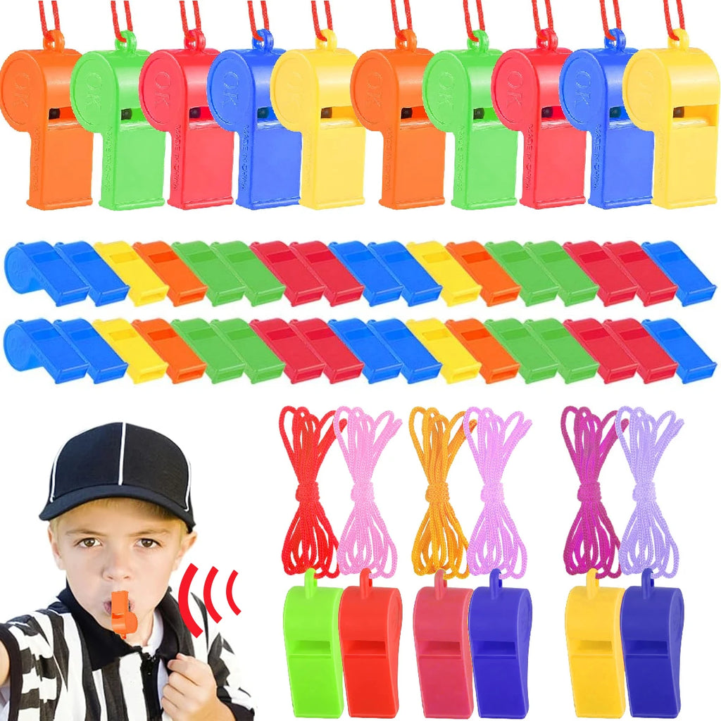 25/200PCS Sports Whistle With Lanyard Child Birthday Whistle Birthday Party Favors Cheering Props Football Whistle Pinata Filler