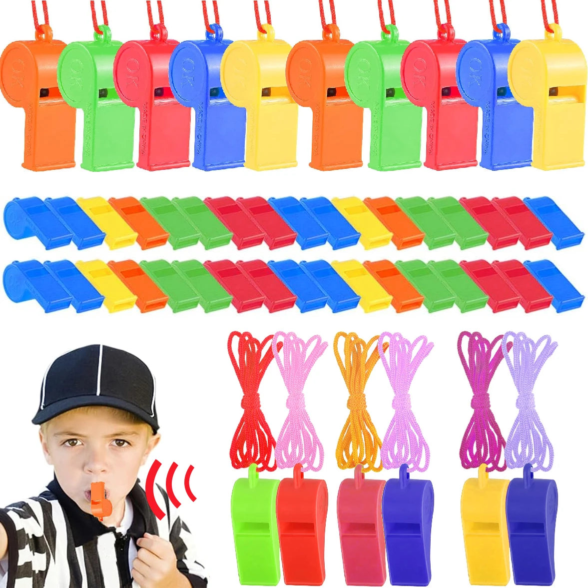 25/200PCS Sports Whistle With Lanyard Child Birthday Whistle Birthday Party Favors Cheering Props Football Whistle Pinata Filler