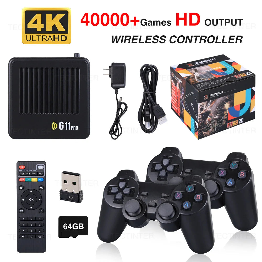 G11 Pro Game Box 4K HD TV Game Stick Video Game Console 128G Built in 40000 Retro Games Portable Game Player Wireless Gamepad